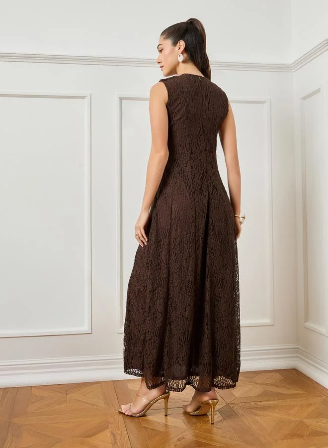 Styli  Women Brown Textured Sleeveless Maxi Dress for Women | Best Price UAE